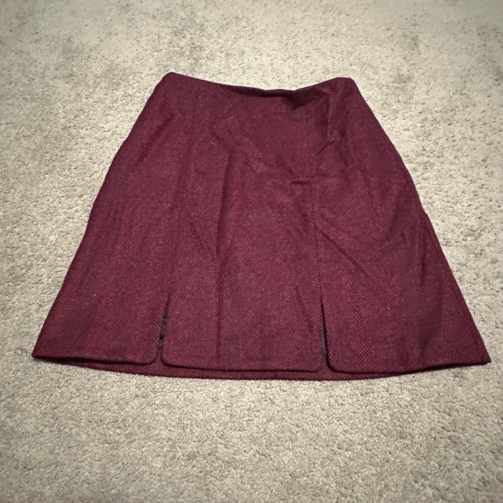 Boden British Tweed by MOON Herringbone Wool A-Line Skirt Burgundy US 6R WG674